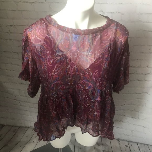 FREE PEOPLE Sheer lined high-low SHORT SLEEVE TOP - Picture 1 of 6